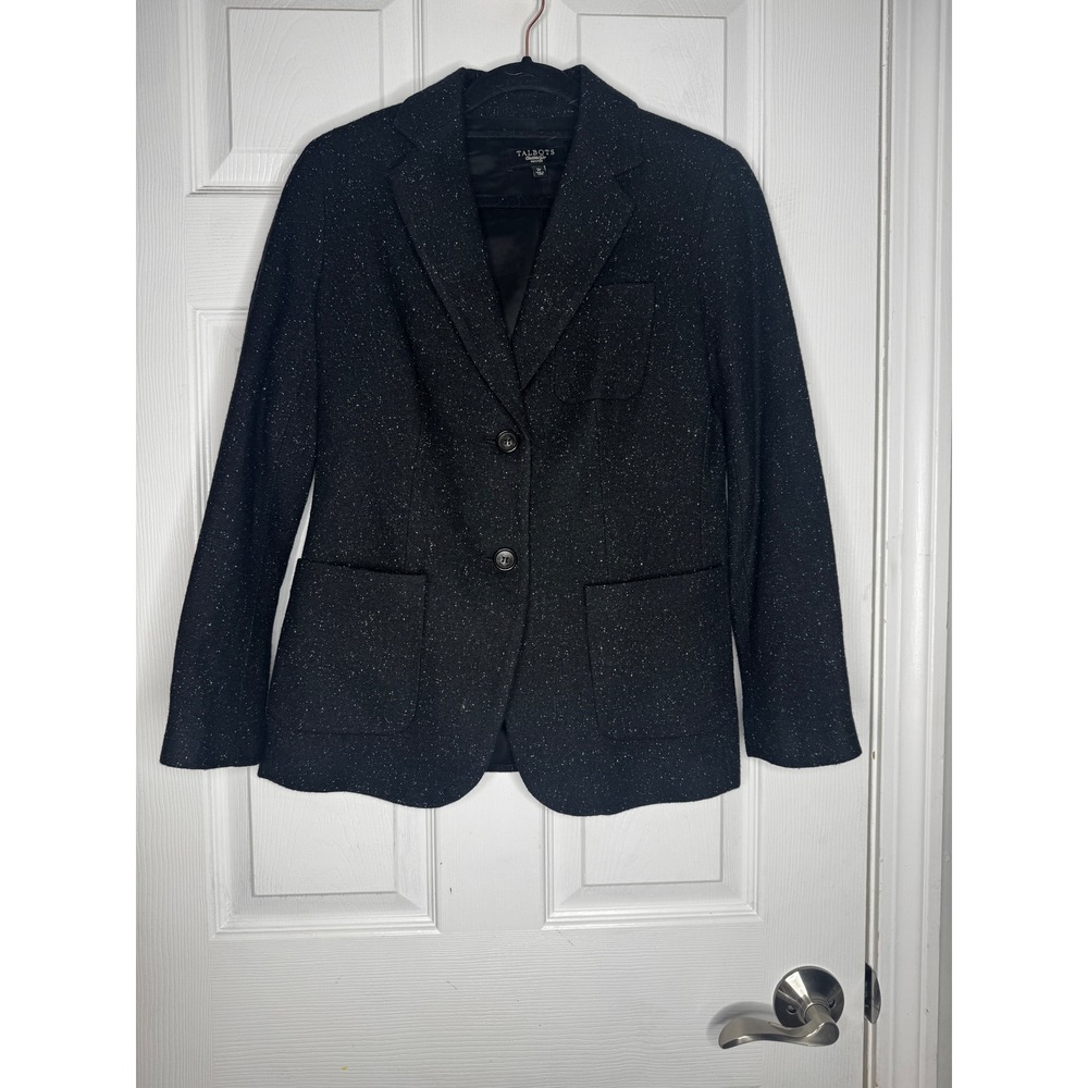 Talbots Black‎ Speckled Wool Blend Blazer Size 2P Academia Career Wear